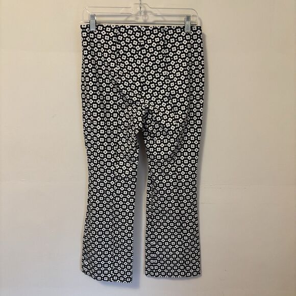 Maeve Anthropologie Margot Kick‎ Flare Cropped Pants Black White Floral Retro S - Picture 4 of 8